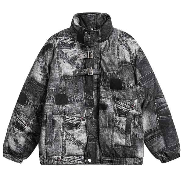 CLOUT COLLECTION ™️ | 'Quilted' Patchwork Jean Print Puffer Jacket