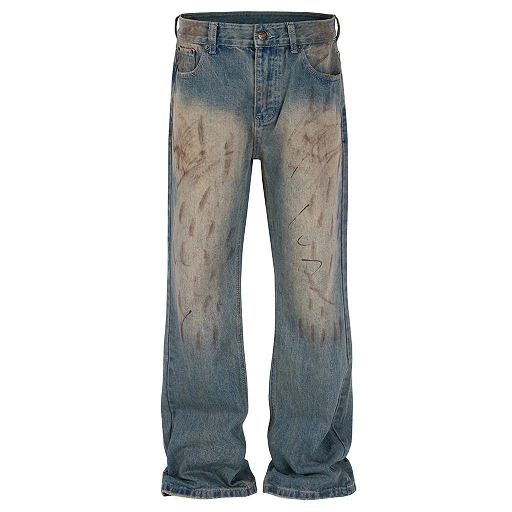 'Scrawl' Abstract Print Light Wash Denim Jeans