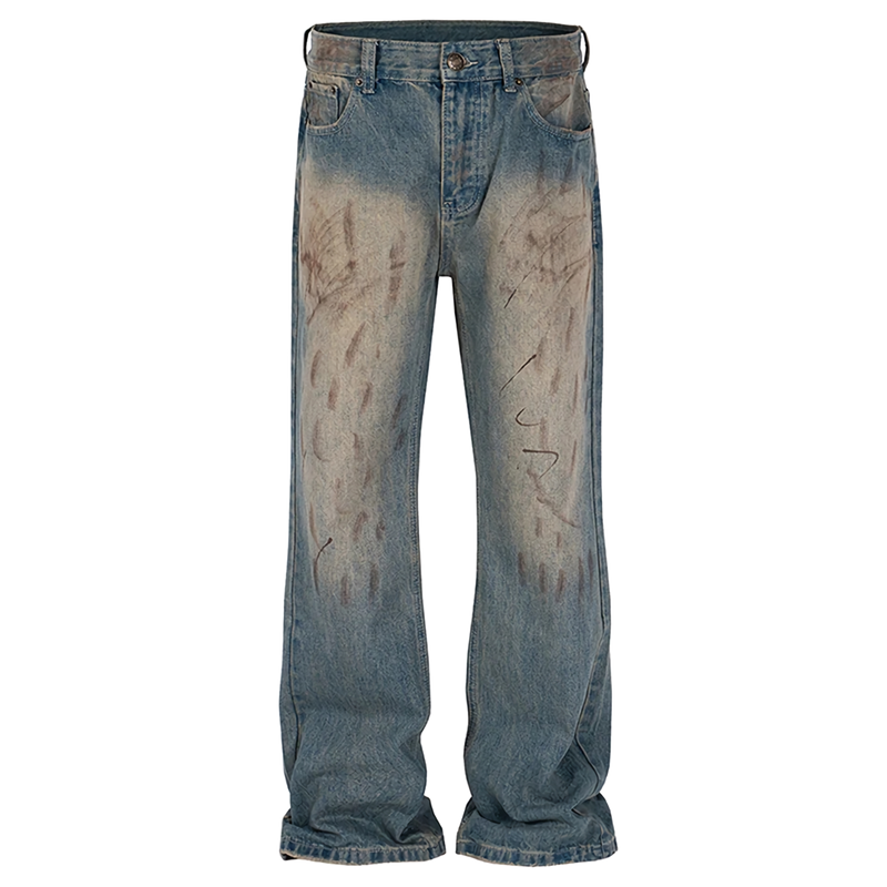 'Scrawl' Abstract Print Light Wash Denim Jeans