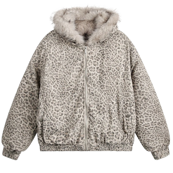 CLOUT COLLECTION ™ | 'Snow Leopard' Fur Trim Insulated Zip Up Hoodie CLOUT COLLECTION ™ | 'Snow Leopard' Fur Trim Insulated Zip Up Hoodie