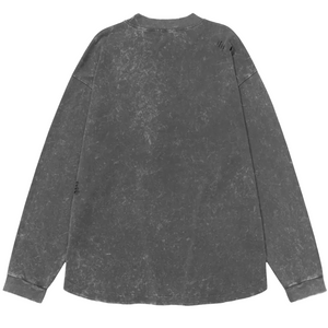 Aged Long Sleeve Cotton Tee with Distressing