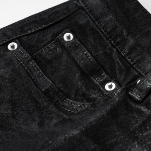 'Noir' Flared Leg Waxed Denim Jeans