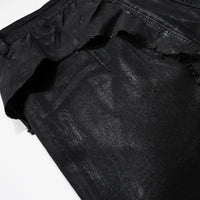 'Noir' Flared Leg Waxed Denim Jeans