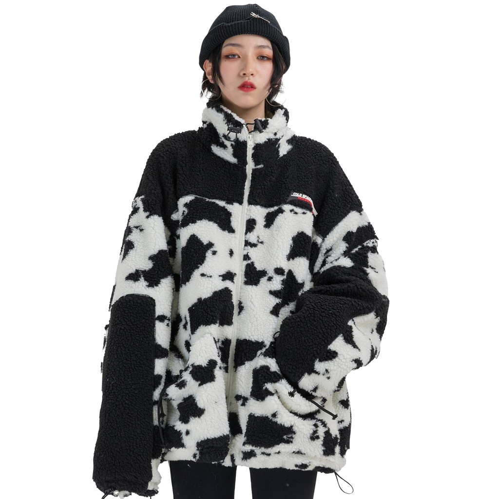 Extreme Aesthetic Borg Zip-Up in Cow Print