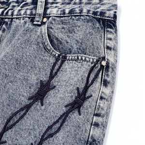 'Perimeter' Barb Wire Embroidered Denim Jeans