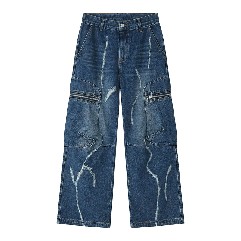 Utility Cargo Jeans Men - Ripped Distressed Jeans