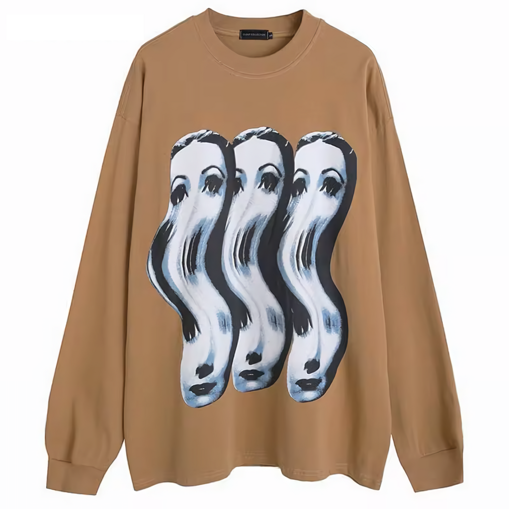 'Distortion' Graphic Print Long Sleeve Cotton Tee