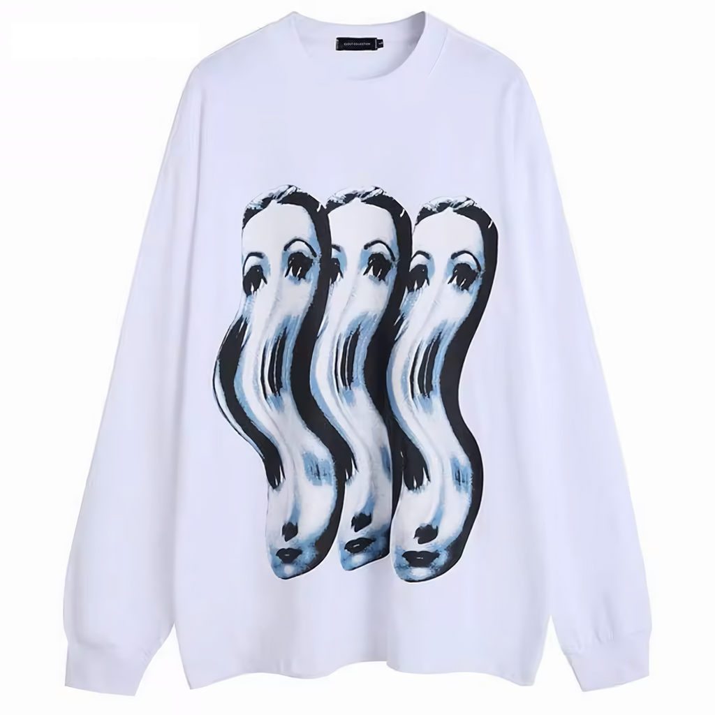 'Distortion' Graphic Print Long Sleeve Cotton Tee