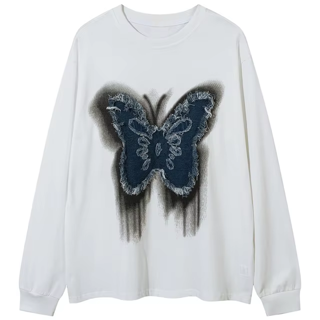 Butterfly Appliqué Long Sleeve Cotton Tee