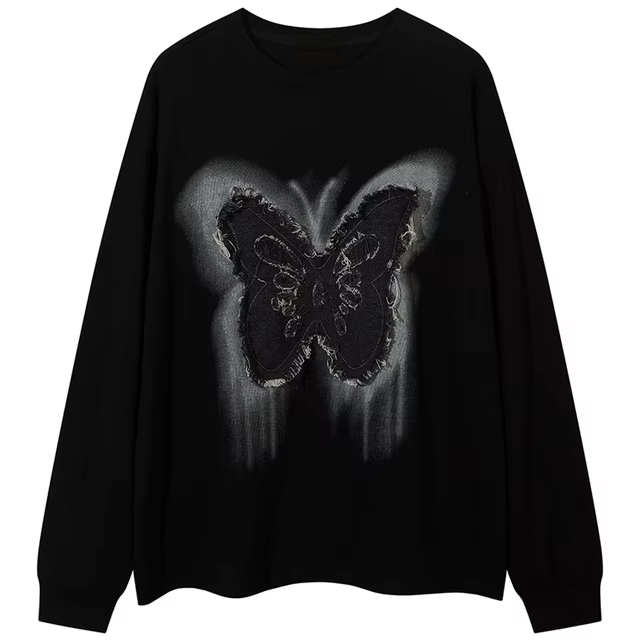 Butterfly Appliqué Long Sleeve Cotton Tee