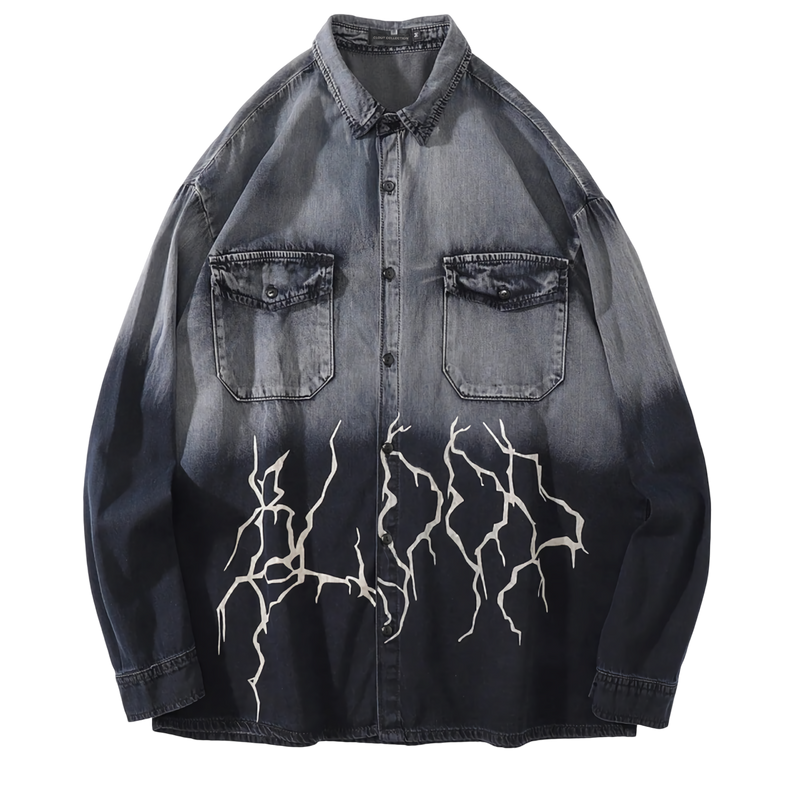 Extreme Aesthetic Denim Button Up in Thundercloud Print