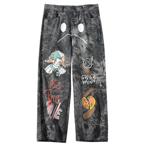 Straight Leg Chinos with Creature Print and Acid Wash Tie Dye