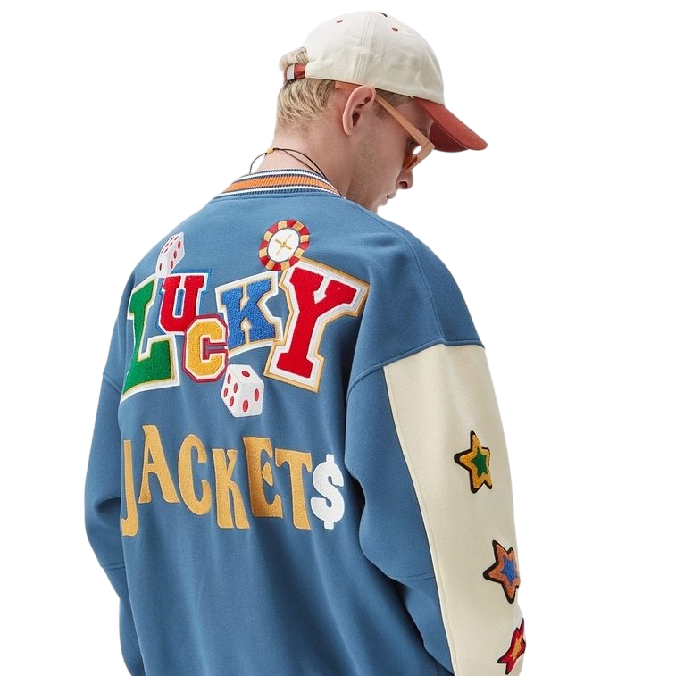 Varsity Jacket with 'Lucky' Casino Aesthetic Patching