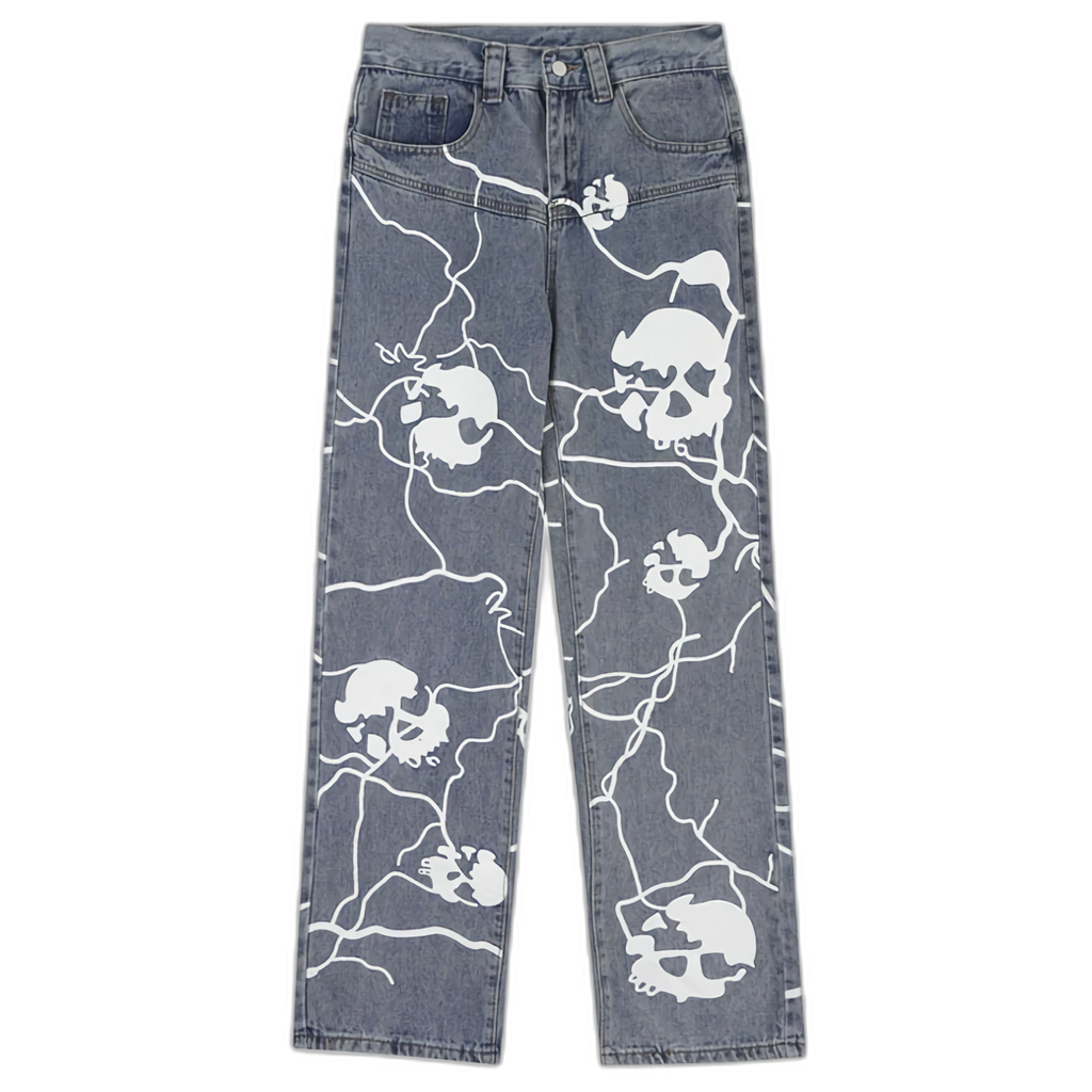 Voltage 'Veil' Skull Print Baggy Denim Jeans