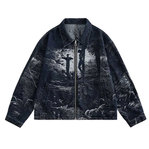 'Prophecy' Custom Print Zip Up Denim Jacket