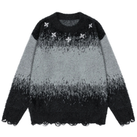 Dip-Dye Embroidered Knit Sweater with Distress