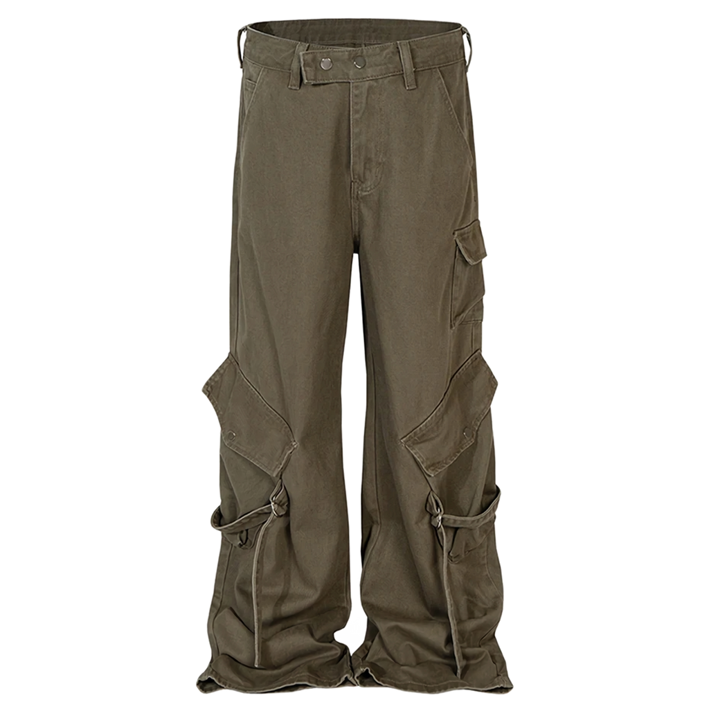 'Rover' Wide Leg Khaki Cargo Pants