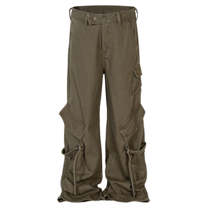 ‘Rover' Wide Leg Khaki Cargo Pants