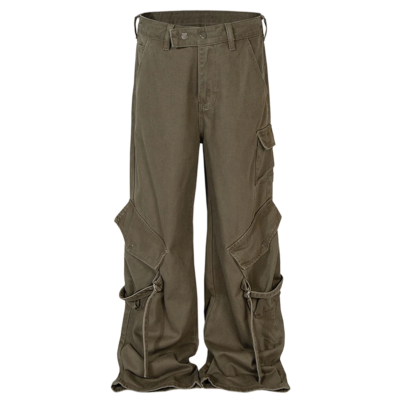 ‘Rover' Wide Leg Khaki Cargo Pants