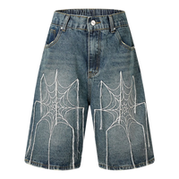 Wide Leg Webbed Denim Shorts