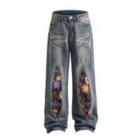 'Radiance' Embroidered Wide Leg Denim Jeans