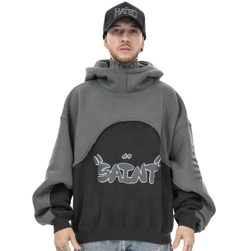 'Saint' Foam Print Oversized Cotton Hoodie