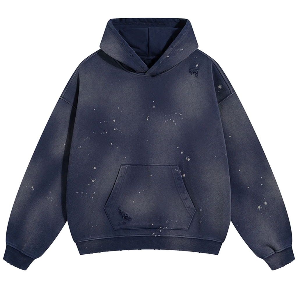 Vintage Loose Fit Cotton Hoodie with Paint Splatter