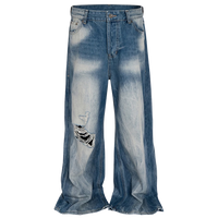 'Haze' Faded Wash Wide Leg Distressed Denim Jeans