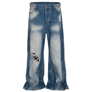 'Haze' Faded Wash Wide Leg Distressed Denim Jeans