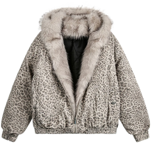 'Snow Leopard' Fur Trim Insulated Zip Up Hoodie