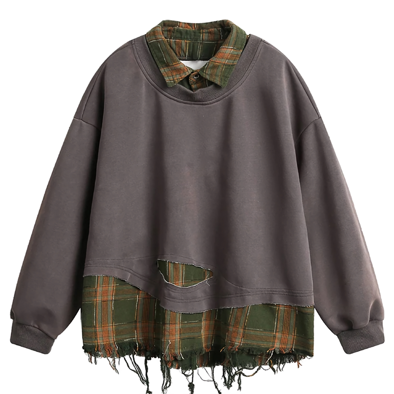 'Drift' Plaid Layered Crewneck Sweater