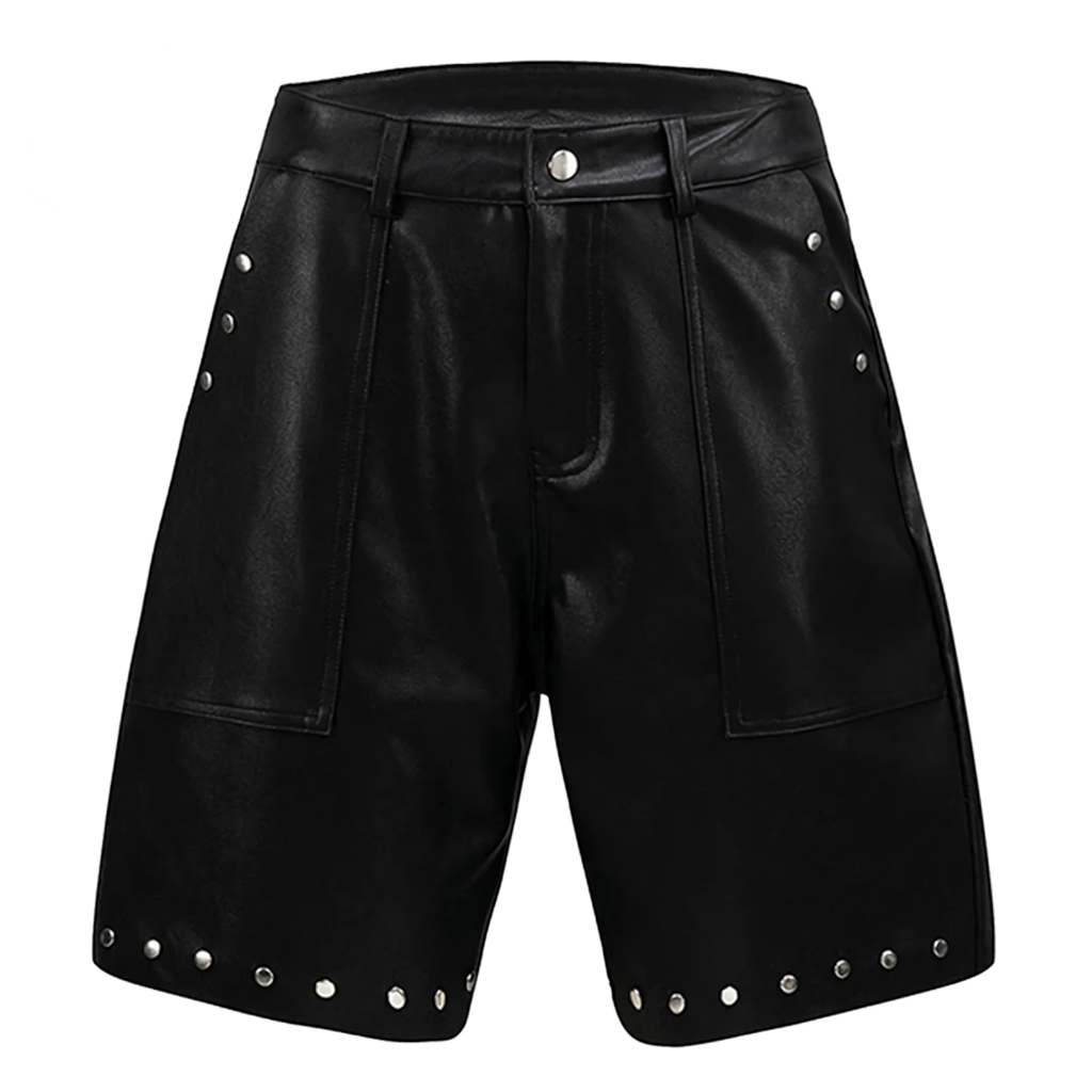 Longline Rivet Studded Faux Leather Shorts