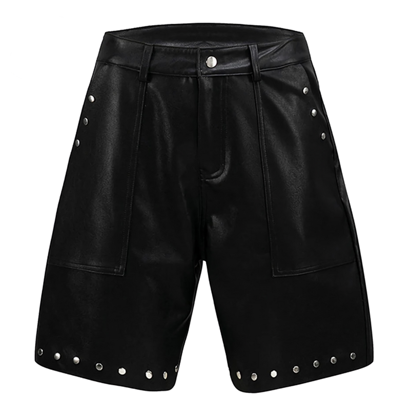 Longline Rivet Studded Faux Leather Shorts
