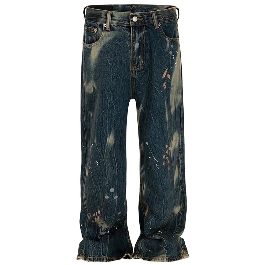 Abstract Acid Wash Vintage Denim Jeans