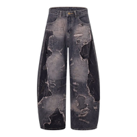 'Ruin' Charcoal Wash Distressed Wide Leg Denim Jeans