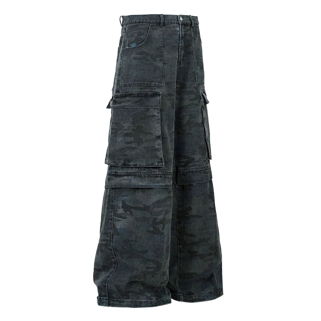 Urban Camo Wide Leg Denim Cargo  Pants