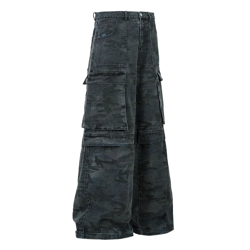 Urban Camo Wide Leg Denim Cargo  Pants