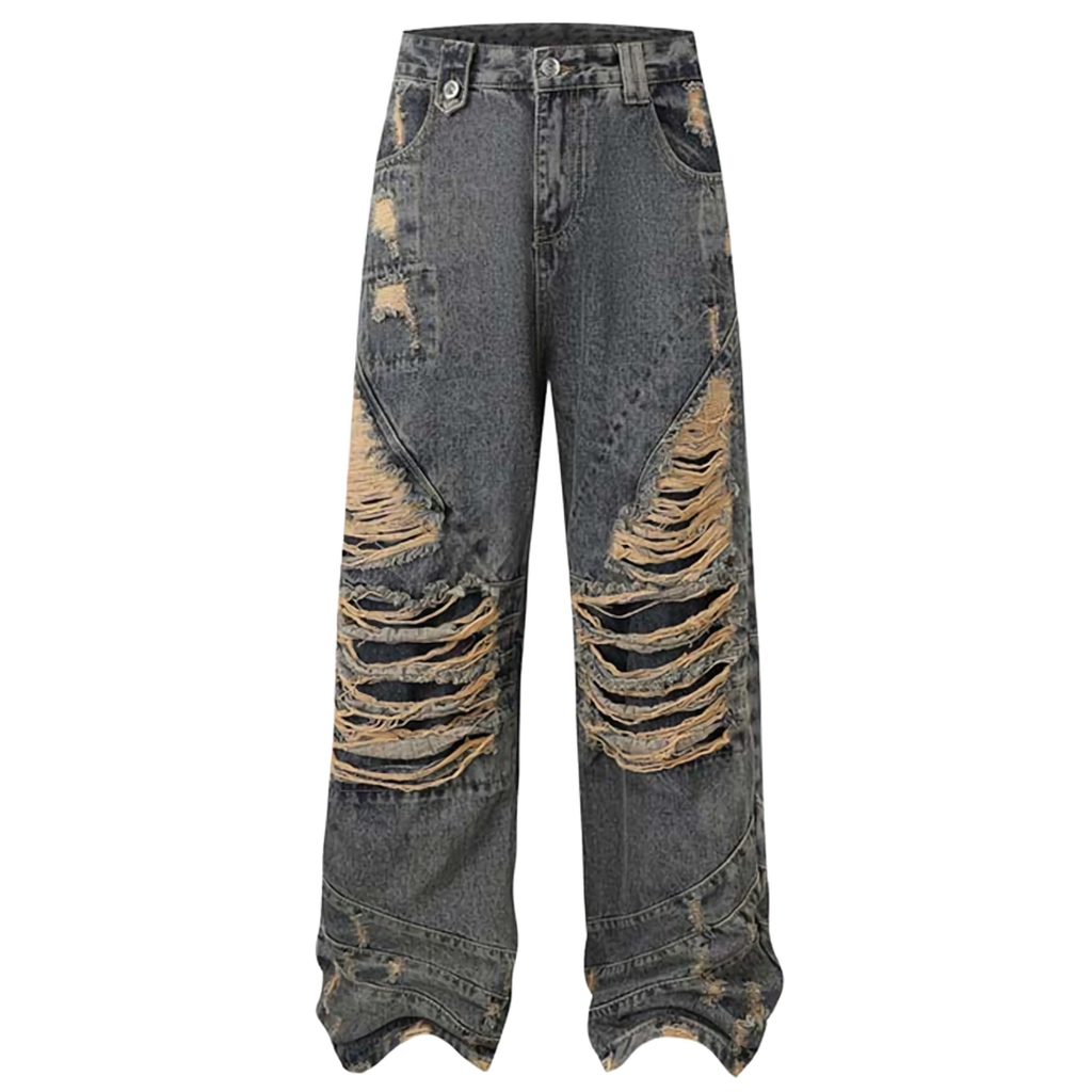 Extreme Aesthetic Shredded Wide Leg Denim Jeans