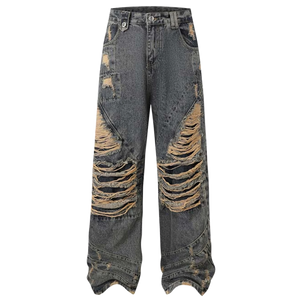 Extreme Aesthetic Shredded Wide Leg Denim Jeans