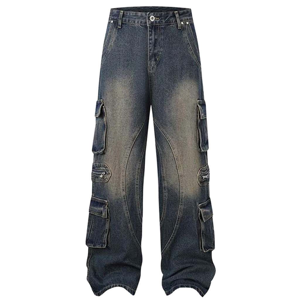 'Arc' Curved Seam Denim Cargo Jeans