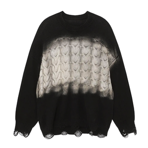 Dip-Dye Distressed Cable Knit Sweater