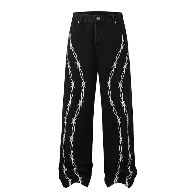 'Perimeter' Barb Wire Embroidered Denim Jeans