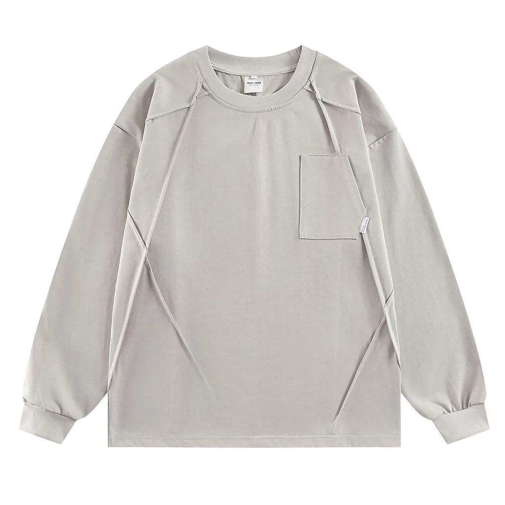 Geometric Paneled Long Sleeve Cotton Tee