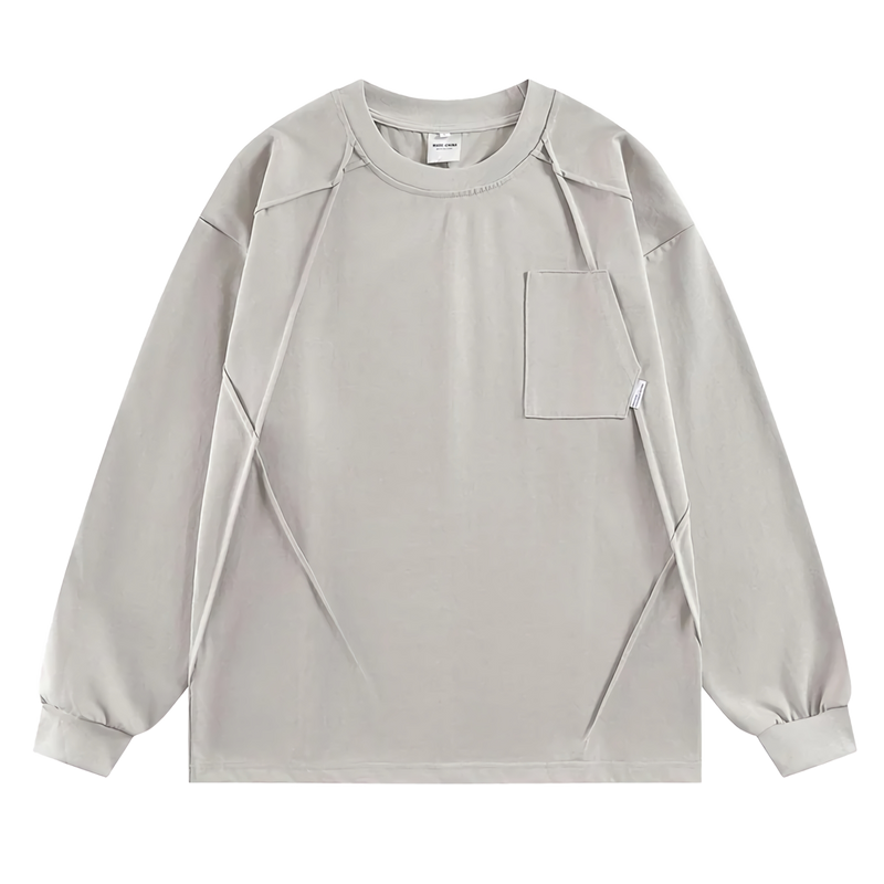 Geometric Paneled Long Sleeve Cotton Tee