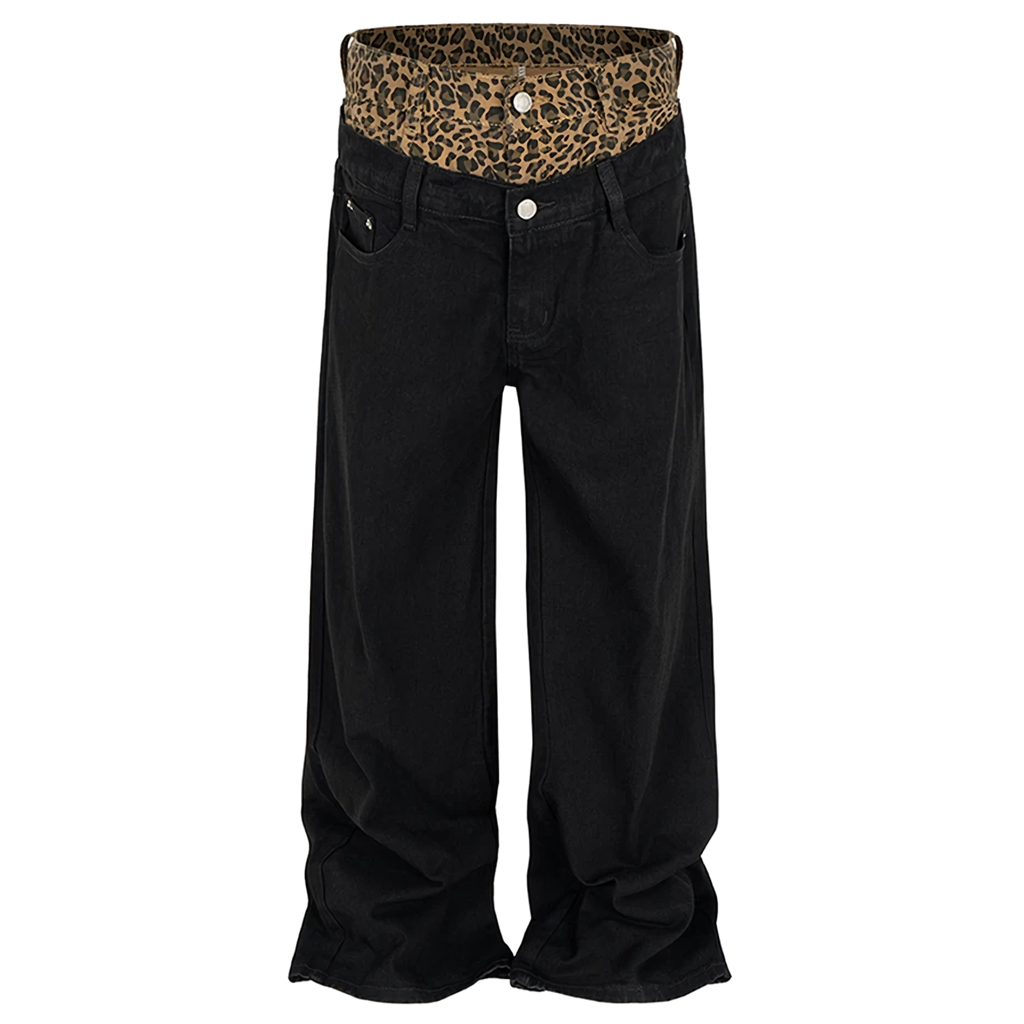 'Instinct' Leopard Waist Black Denim Jeans