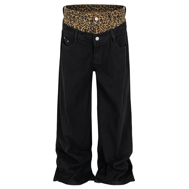 'Instinct' Leopard Waist Black Denim Jeans