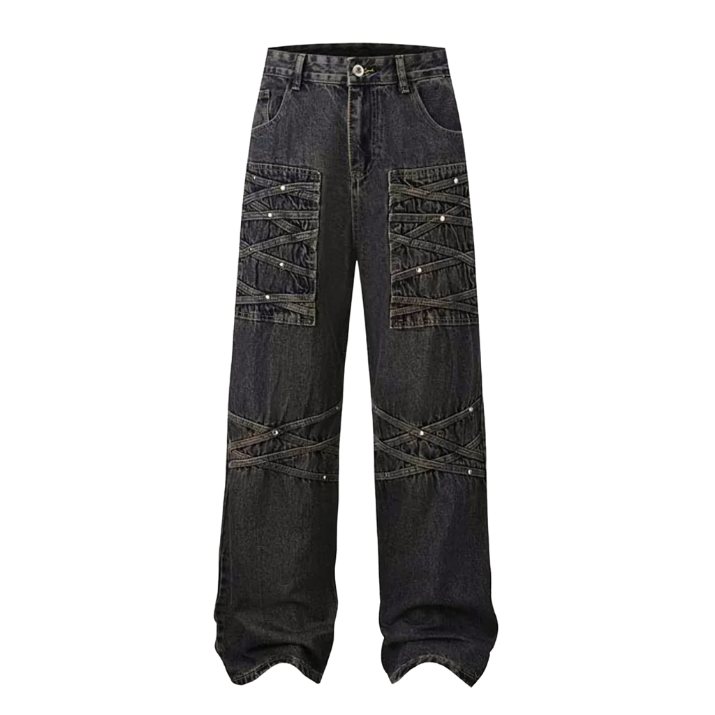 'Barricade' Rivet Strapped Denim Jeans