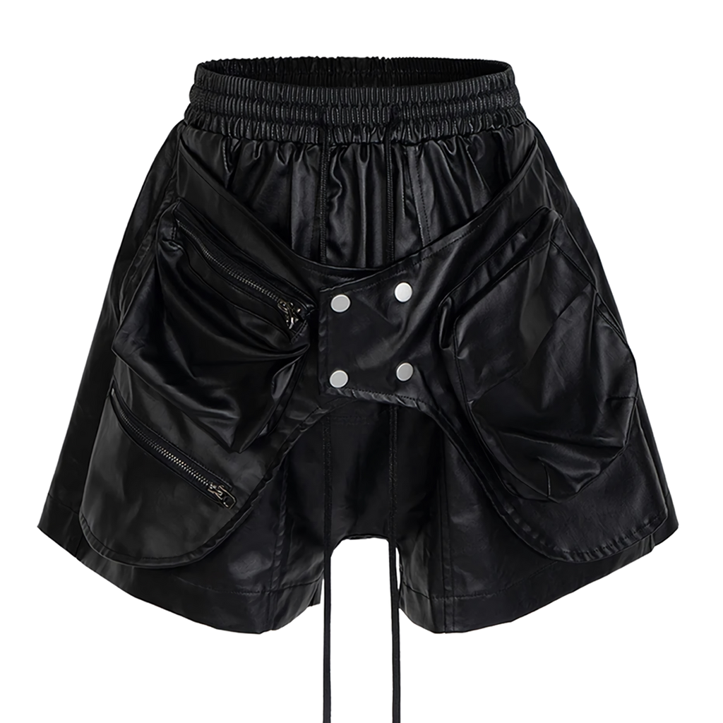 Waxed Faux Leather Cargo Shorts