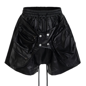 Waxed Faux Leather Cargo Shorts