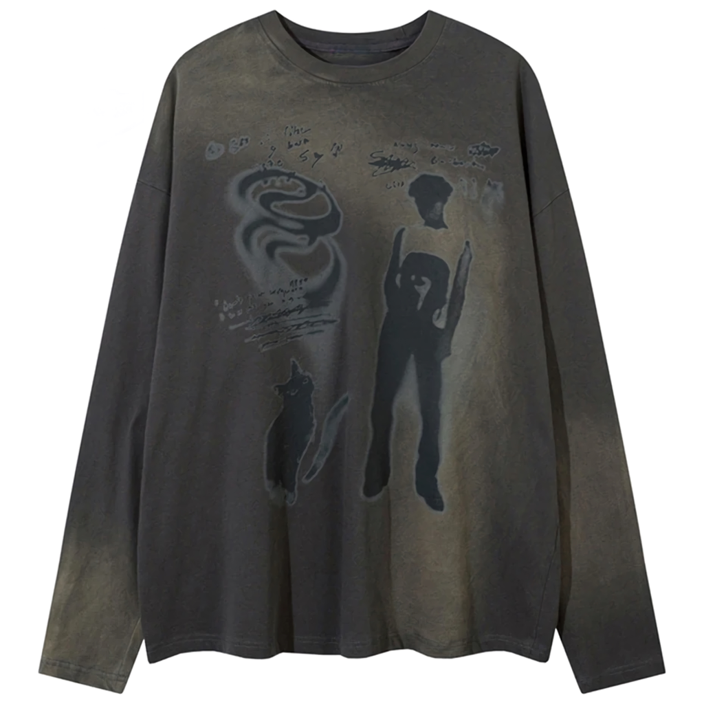 'Shadow' Abstract Print Long Sleeve Cotton Tee